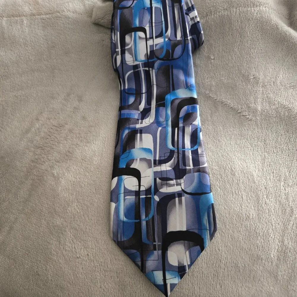 Jerry Garcia Neckwear Tie Blue Black Geometric Uncorrected Manuscript Silk